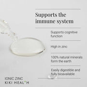 Supplement facts & ingredients image: KIKI Health ionic zinc liquid drops ingredient panel bottle 50ml