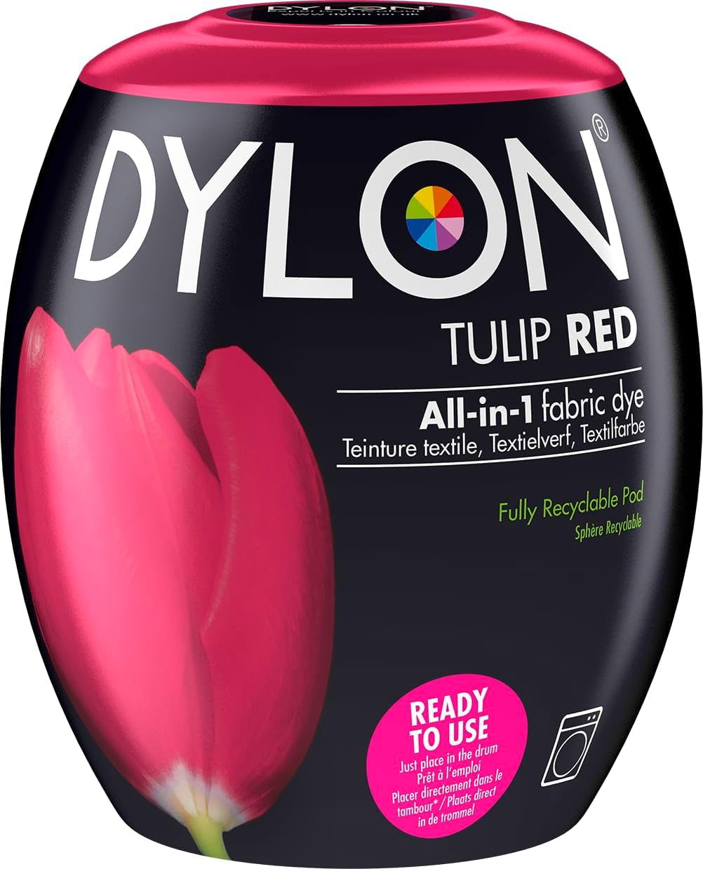 Dylon All-in-1 Washing Machine Fabric Dye Pod Tulip Red 350g packaging