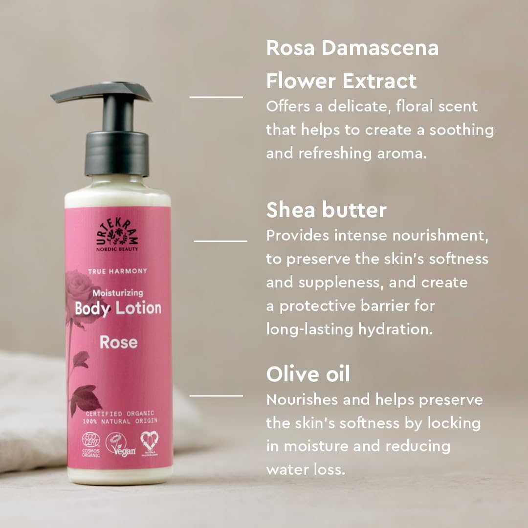 Urtekram Moisturizing Rose Body Lotion 245ml bottle for everyday body care