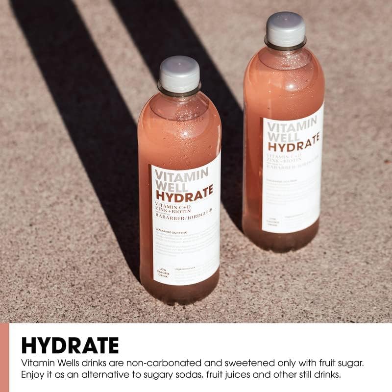 Vitamin Well Hydrate vitamin drink rhubarb strawberry bottle 500ml 