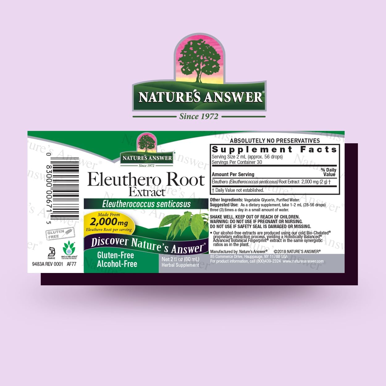Nature’s Answer Eleuthero root alcohol-free liquid extract 60ml barcode
