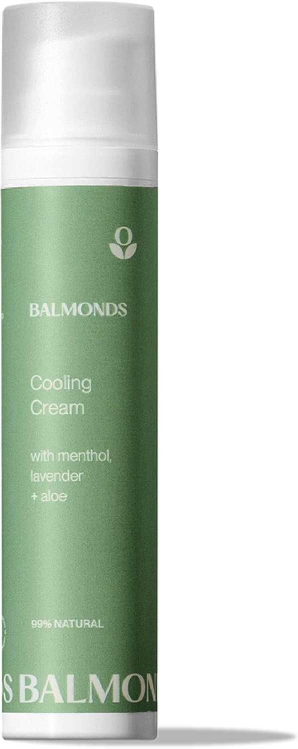 Front image: Balmonds Cooling Cream 100ml bottle natural skin lotion packaging