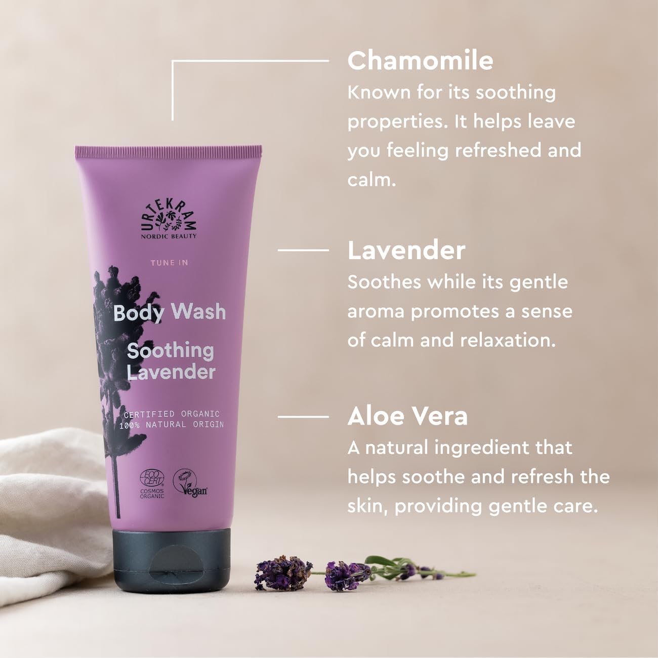 Urtekram Soothing Lavender Body Wash 200ml bottle for everyday shower care