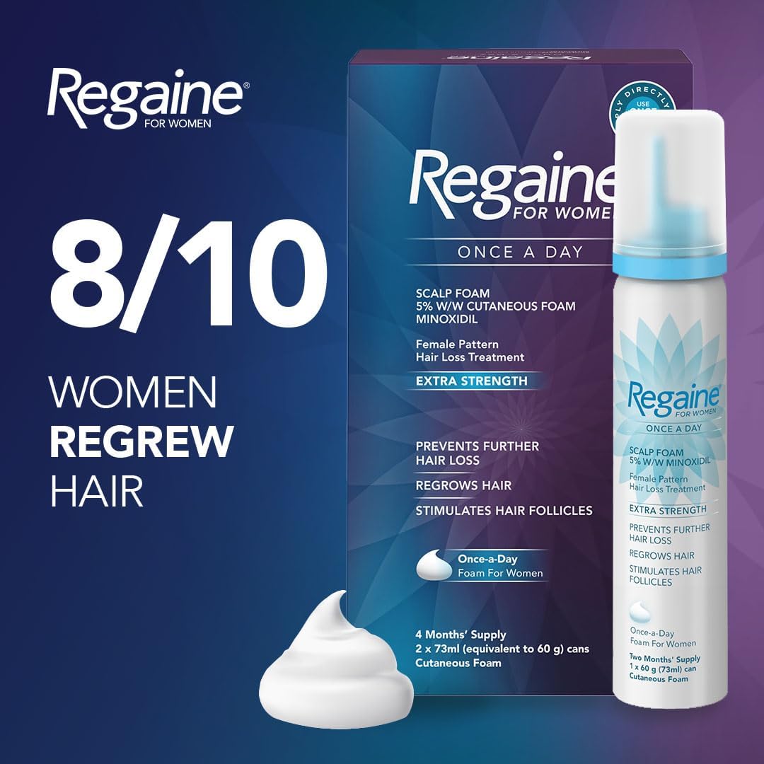 Regaine For Women 5% Minoxidil Scalp Foam, aerosol can packaging, no flavour, 2 x 73ml, topical scalp application