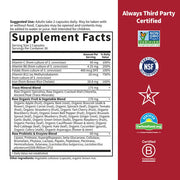Supplement facts and ingredient list for Raw Iron supplement.