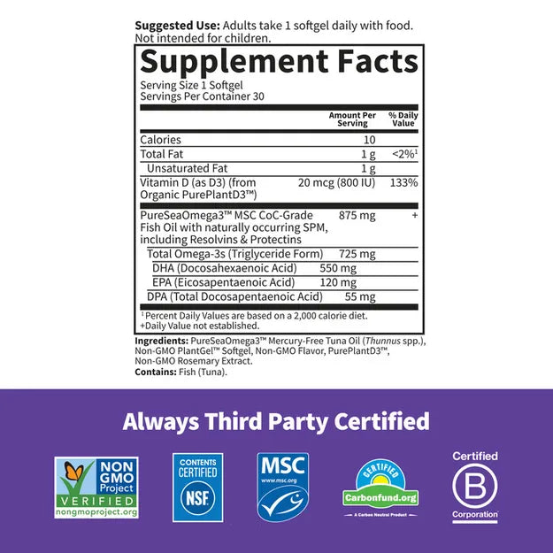 Supplement facts for Prenatal DHA with Vitamin D3.