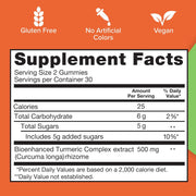 Supplement facts & ingredients image: Qunol Turmeric Curcumin gummies supplement facts 500mg ingredients 60 count