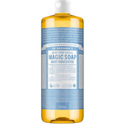 Dr. Bronner's Baby Unscented Pure-Castile Liquid Soap bottle, fragrance-free, 945ml