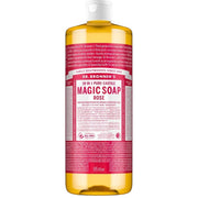 Dr. Bronner's Rose Pure-Castile Liquid Soap bottle, rose scent, 945ml