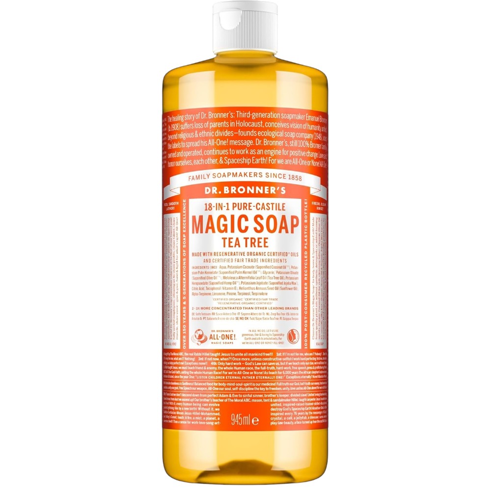 Dr. Bronner's Tea Tree Pure-Castile Liquid Soap 945ml bottle, tea tree scent, 945ml