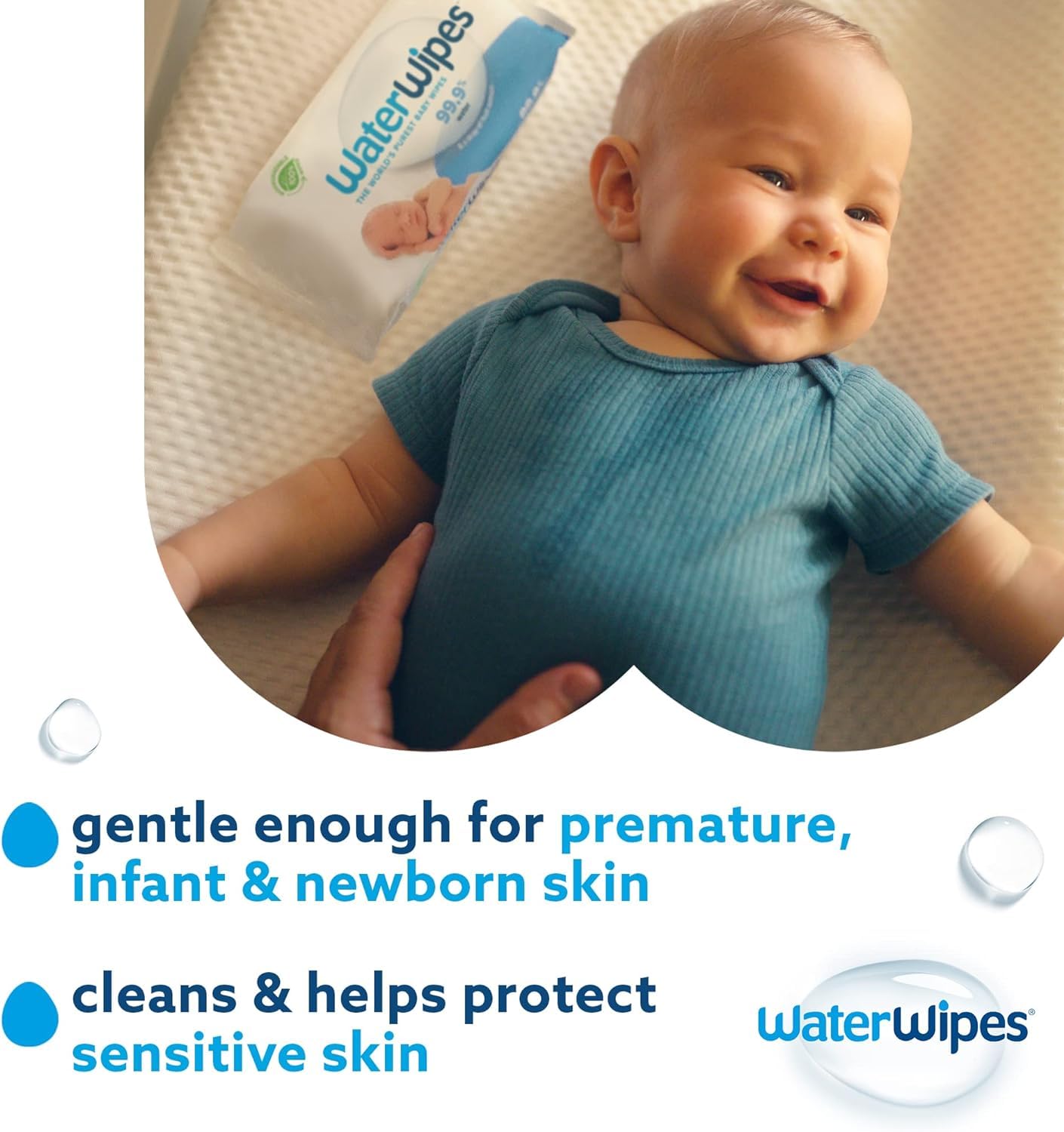 WaterWipes Sensitive+ Newborn Baby Wipes 99.9% Water 60 Wipes used for baby care