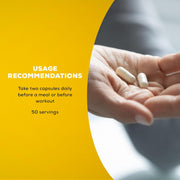 Close-up of two capsules and dosage.