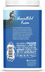 Back of Sunwarrior vanilla protein powder showing barcode 750g.