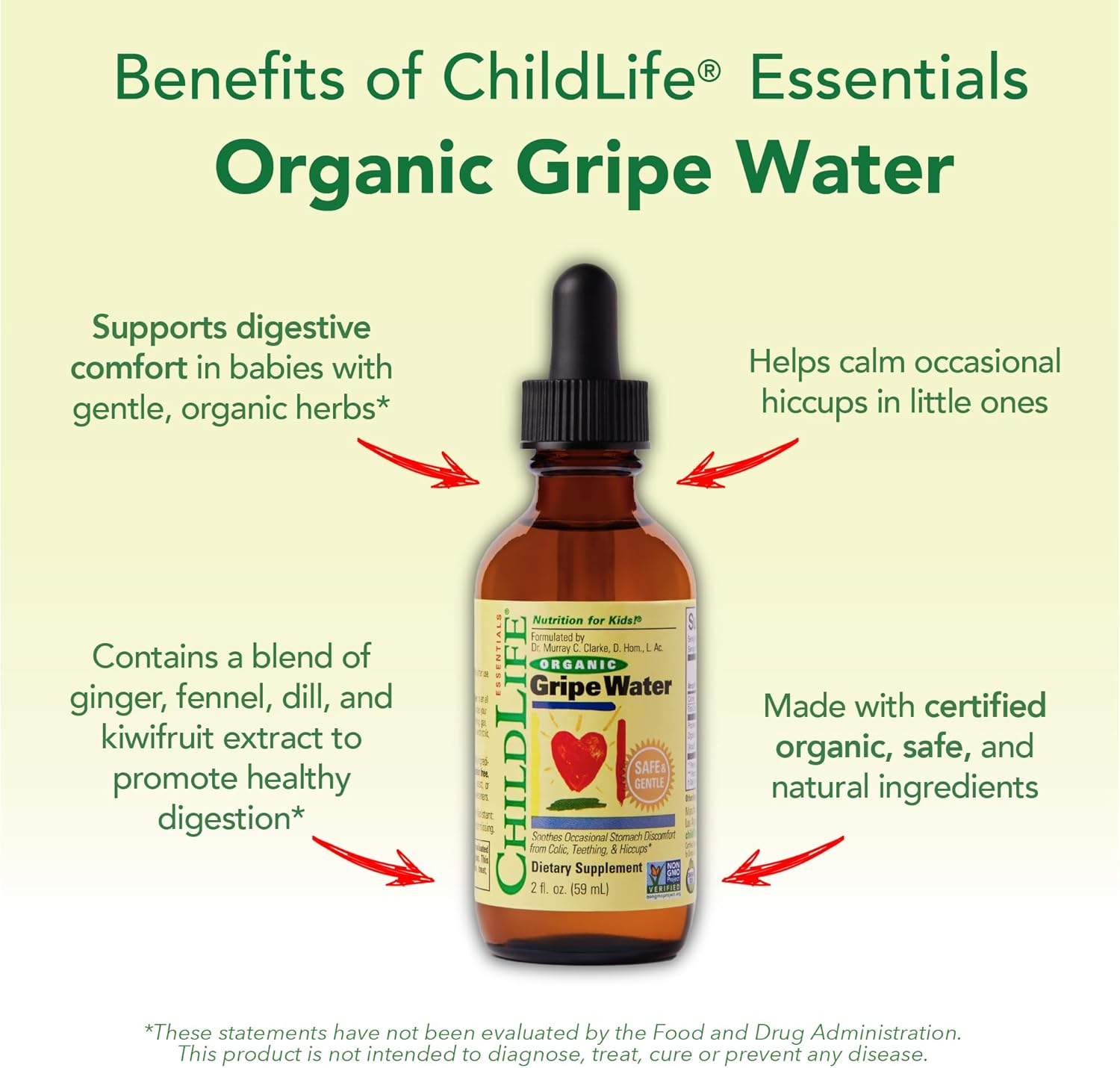 ChildLife Essentials Organic Gripe Water key benefits ginger fennel dill 59ml