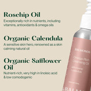 Supplement facts & ingredients image: Balmonds Omega Rich Cleansing Oil 125ml ingredients sunflower safflower rosehip calendula oils