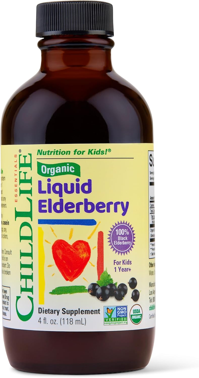 ChildLife Essentials Organic Elderberry Liquid kids supplement bottle 118ml no added sugar