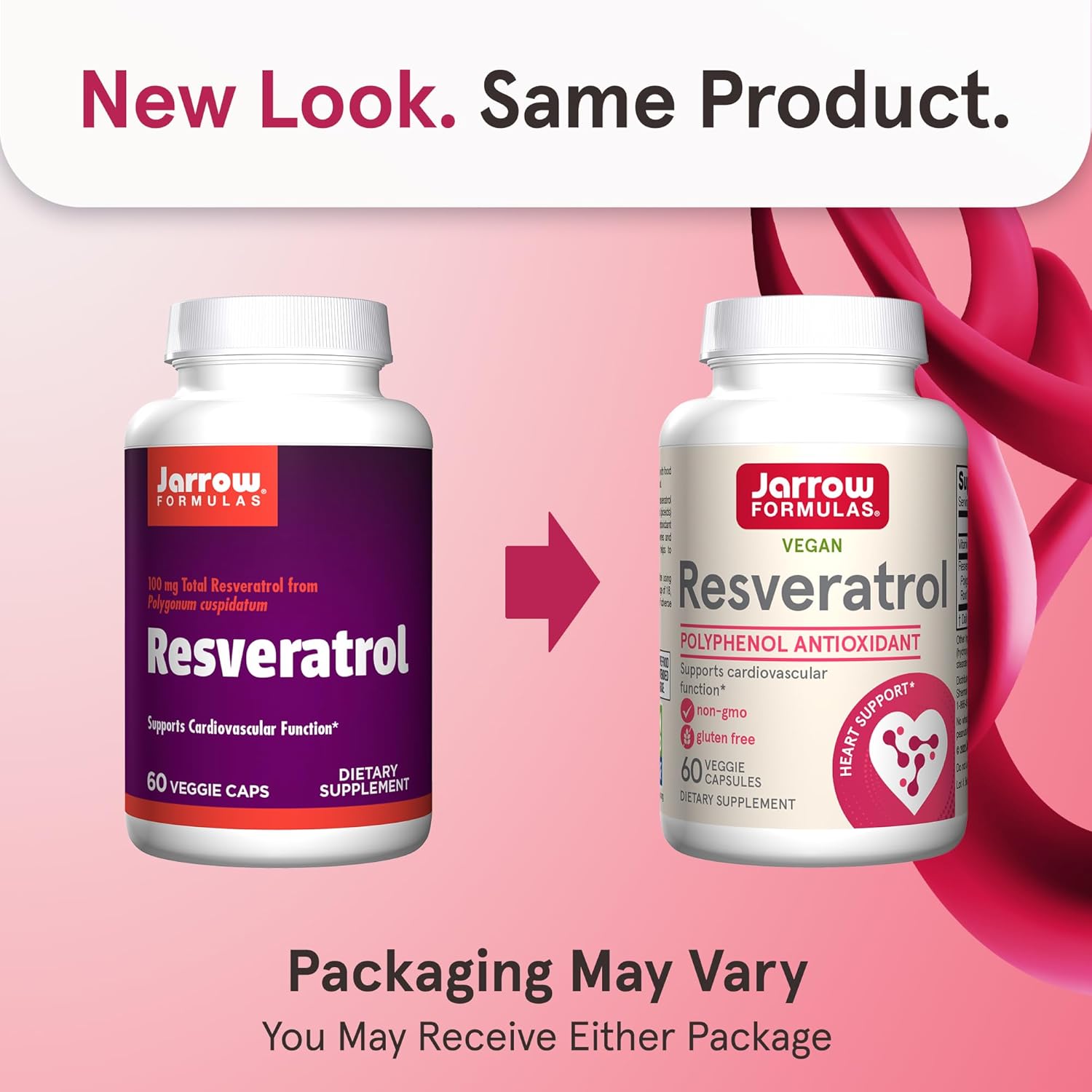 Jarrow Formulas Resveratrol 100mg Polyphenol Veggie Capsules new look