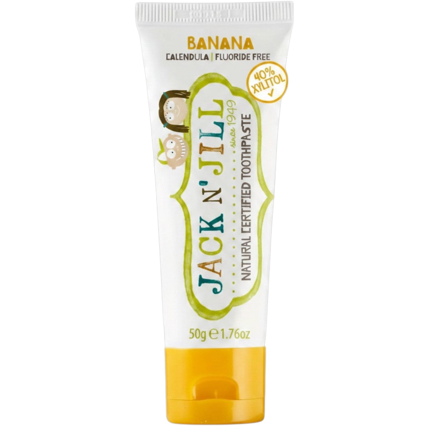 Jack N' Jill Natural Certified Toothpaste Banana, toothpaste tube packaging, banana flavour, 50g