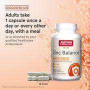 Jarrow Formulas Zinc Balance 15mg with copper veggie capsules usage instructions 100 count