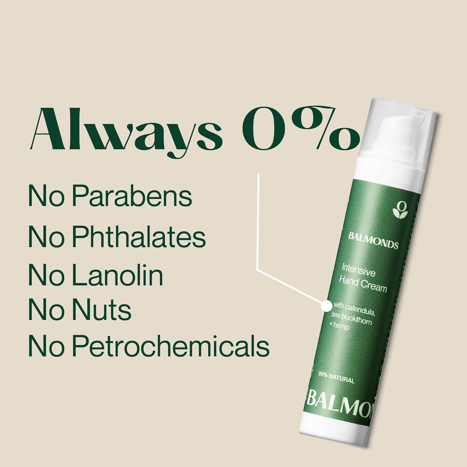 Supplement facts: Balmonds Intensive Hand Cream 50ml ingredients shea butter hemp seed oil calendula