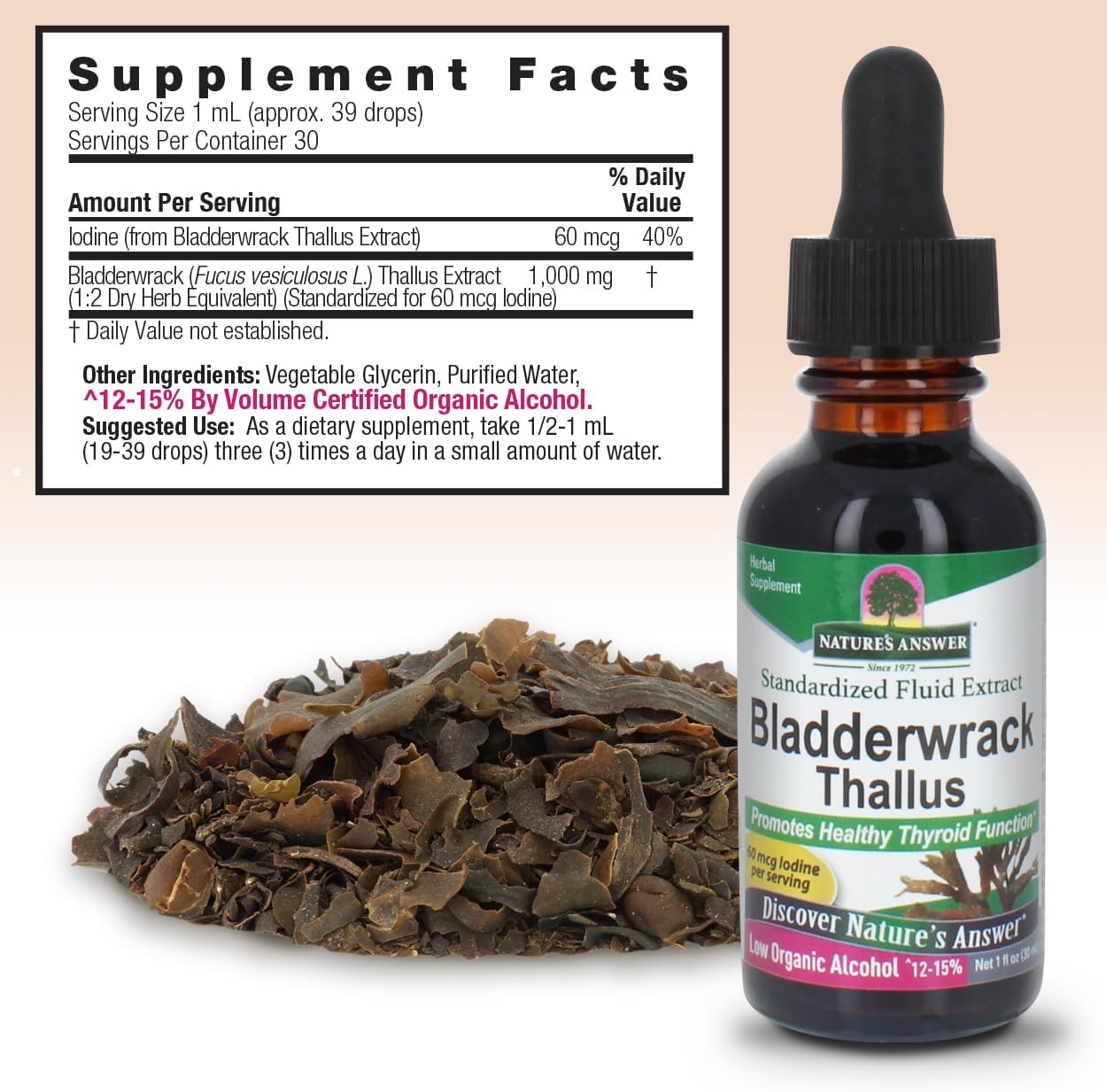Nature’s Answer Bladderwrack liquid extract supplement facts 30ml bottle