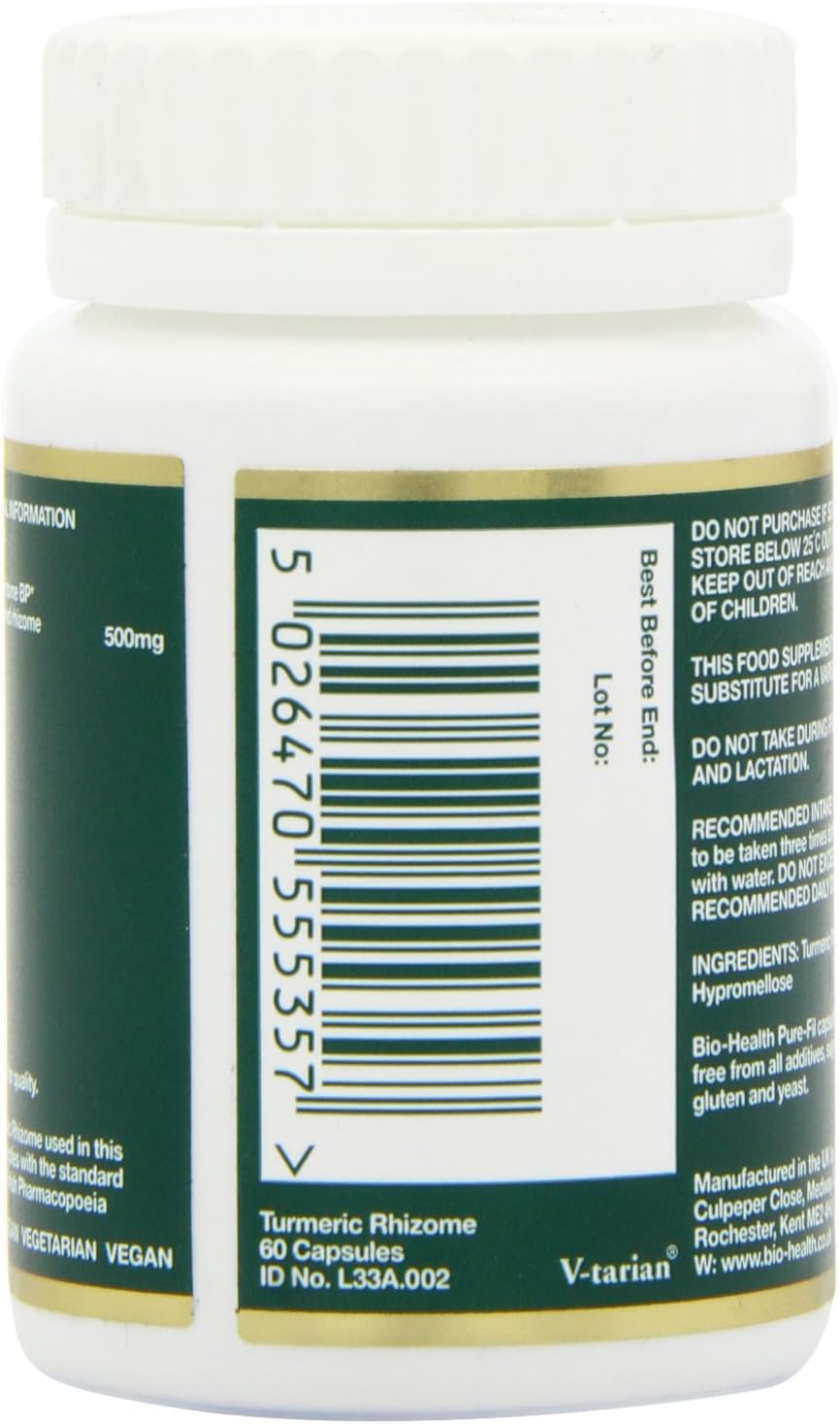 Bio-Health Turmeric Rhizome capsules bottle barcode 60 capsules