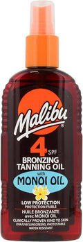 Spray Olio Abbronzante Malibu SPF 4 con Olio di Monoi, Resistente all’Acqua, 200ml