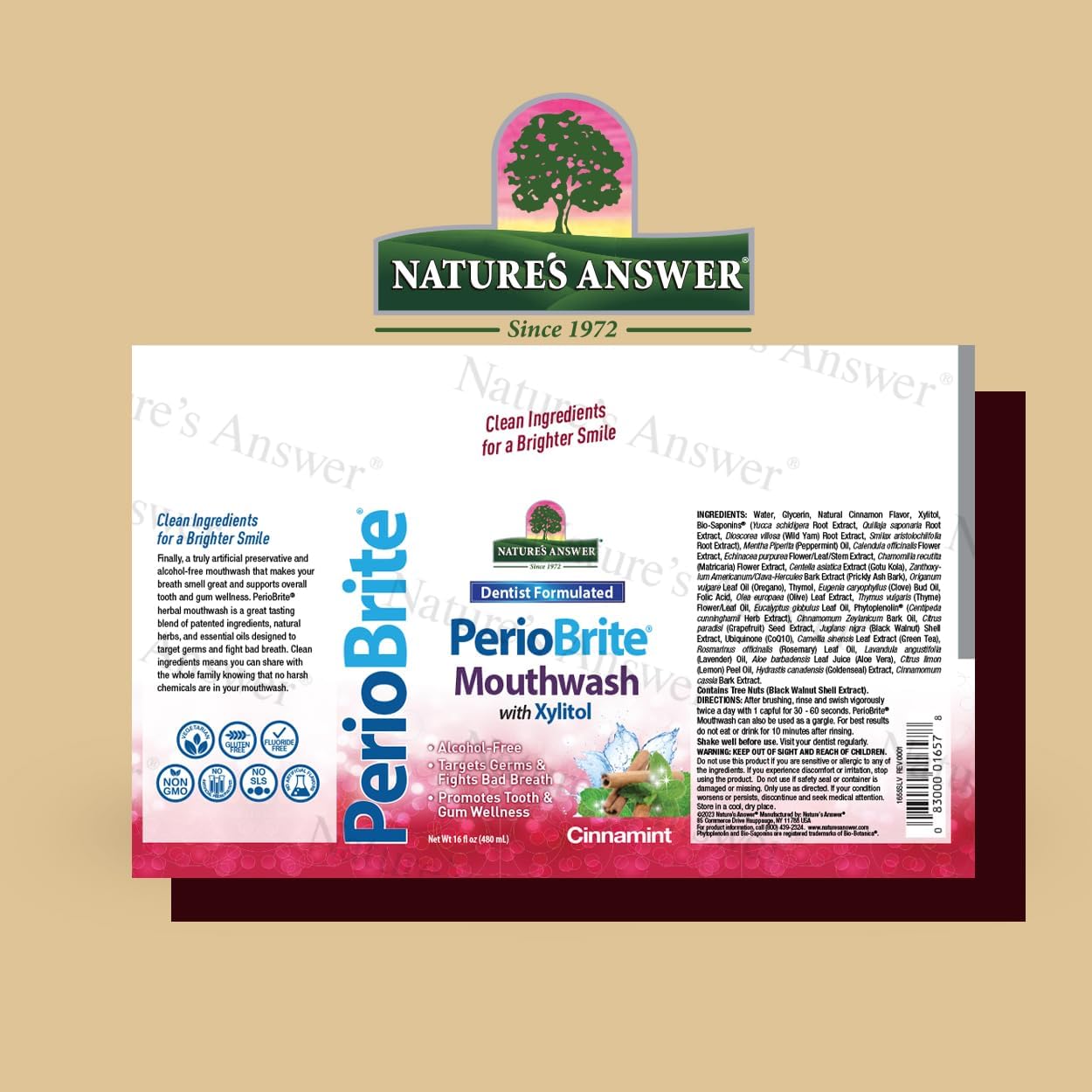 Nature’s Answer PerioBrite Cinnamint mouthwash 480ml barcode