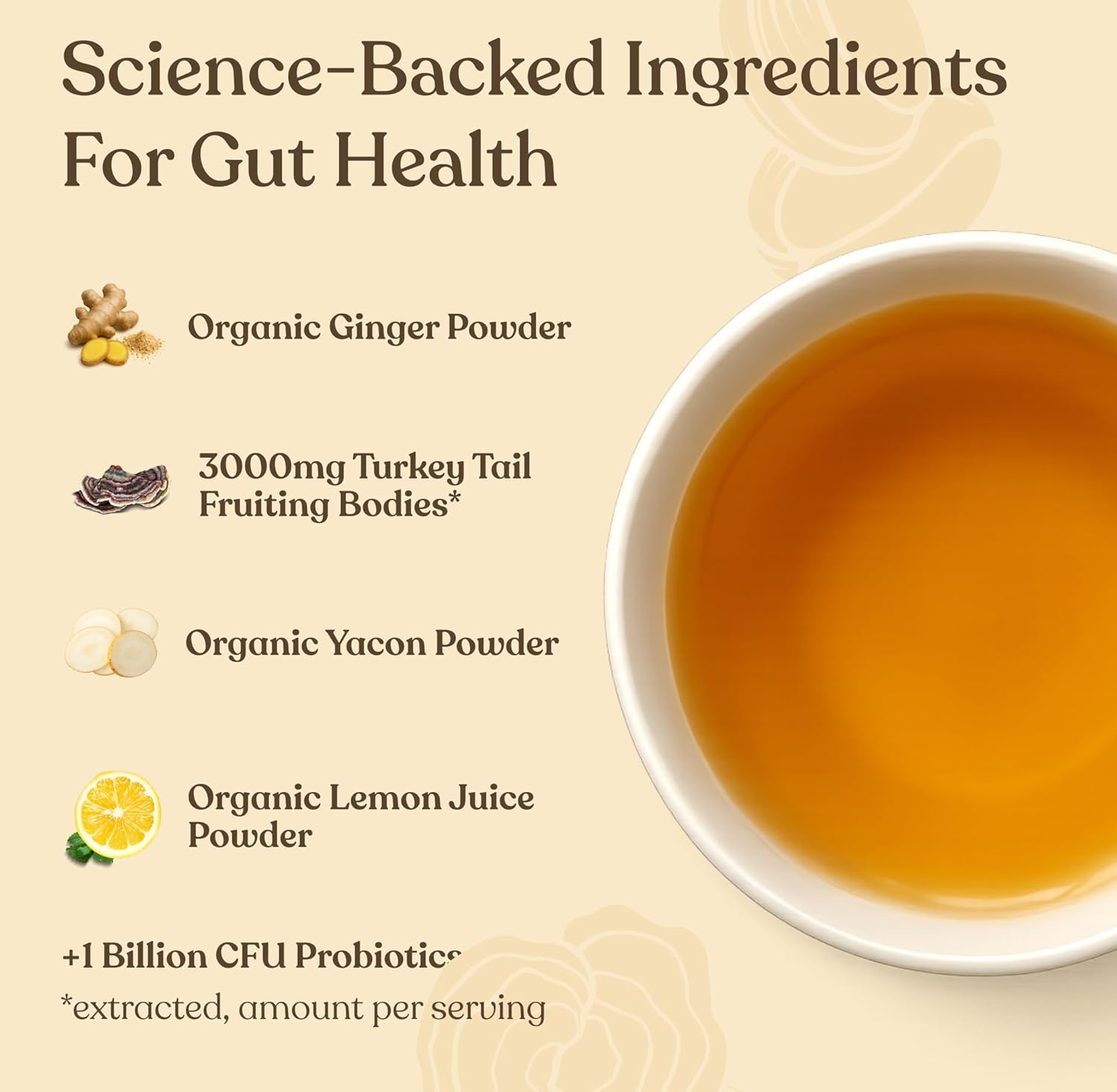 Four Sigmatic Organic Herbal Tea, Ginger & Lemon. Science backed ingredient list of tea.