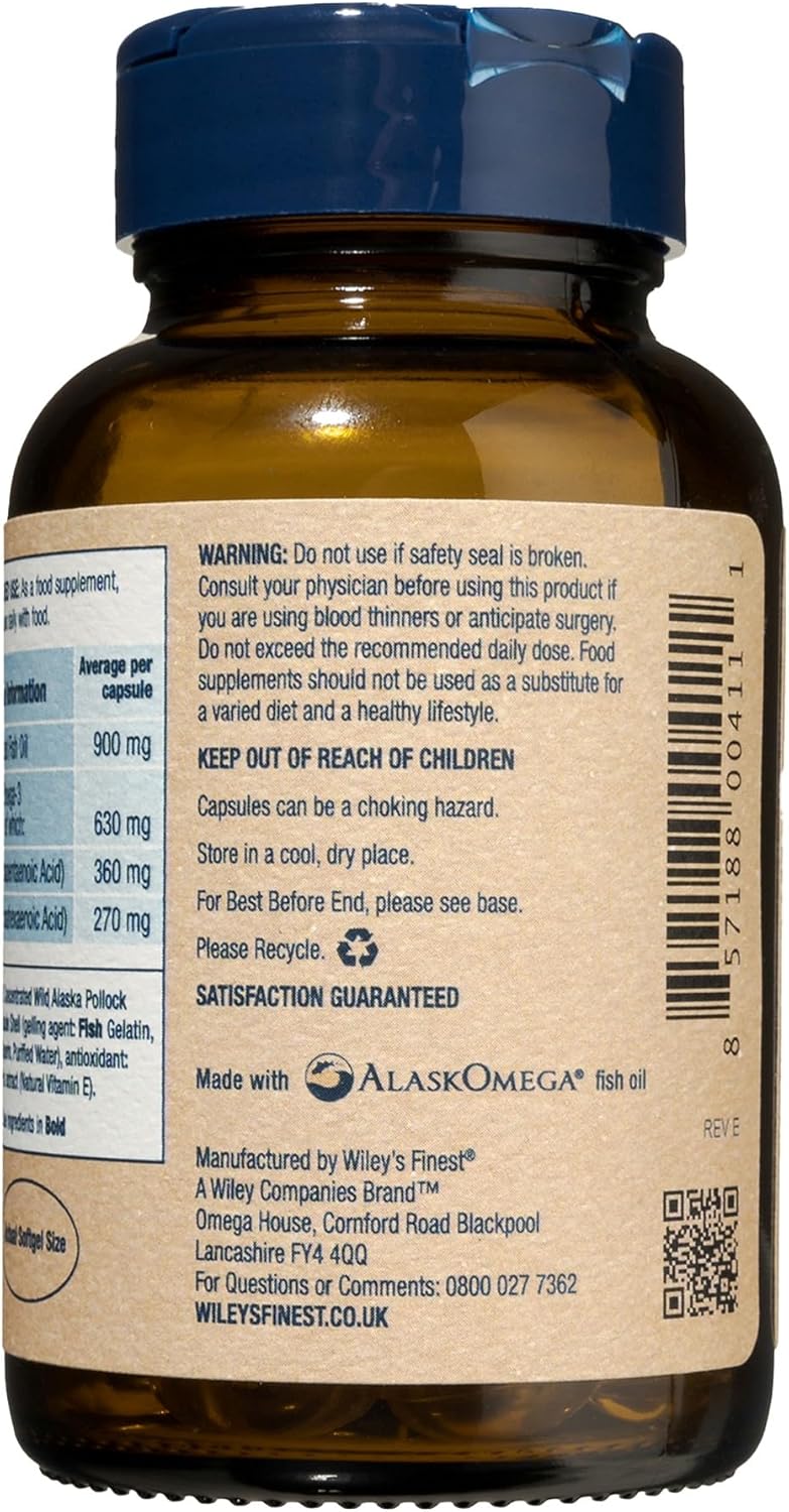 Barcode image: Wiley’s Finest Wild Alaskan fish oil minis softgels bottle barcode 60 count