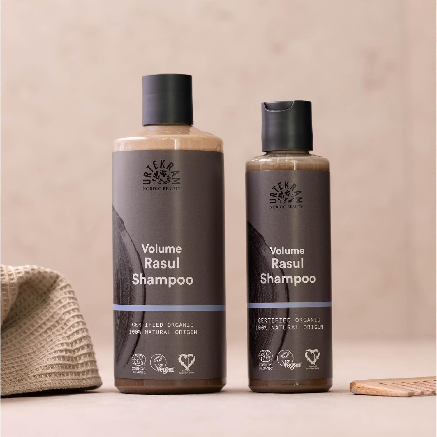 Urtekram Volume Rasul Shampoo, shampoo bottle packaging, fresh peppermint fragrance, 250ml, volumising haircare use & other variants