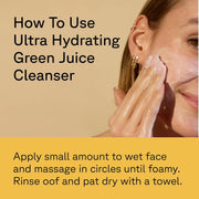Acure Ultra Hydrating Green Juice Cleanser vegan facial cleanser tube 118ml usage instructions