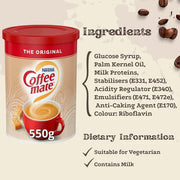 Supplement Facts & Ingredients Image: Nestlé Coffee Mate Original coffee creamer powder ingredients label 2 x 550g containers