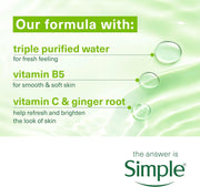Simple Kind to Skin Brightening Cleansing Wipes, resealable pack packaging, fragrance-free, 20 wipes, ingredients information