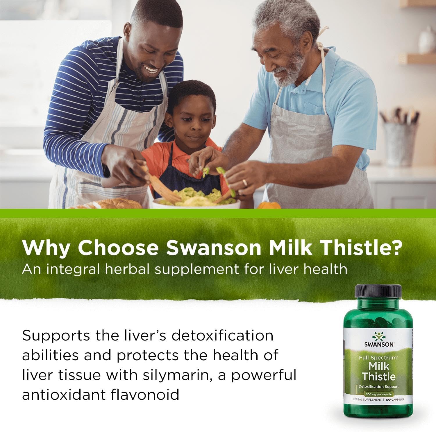 Swanson Full Spectrum Milk Thistle herbal supplement vegan capsule bottle lifestyle image 100 count