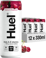 Huel Daily A-Z Vitamins Drink, aluminium can and multipack packaging, Cherry & Raspberry flavour, 12 x 330ml