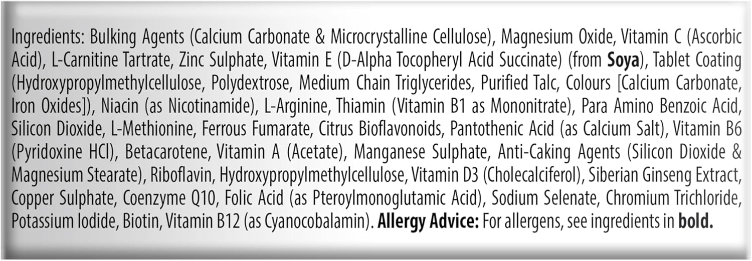 Wellman Original Health & Vitality Multivitamins 30 tablets supplement facts and ingredients panel