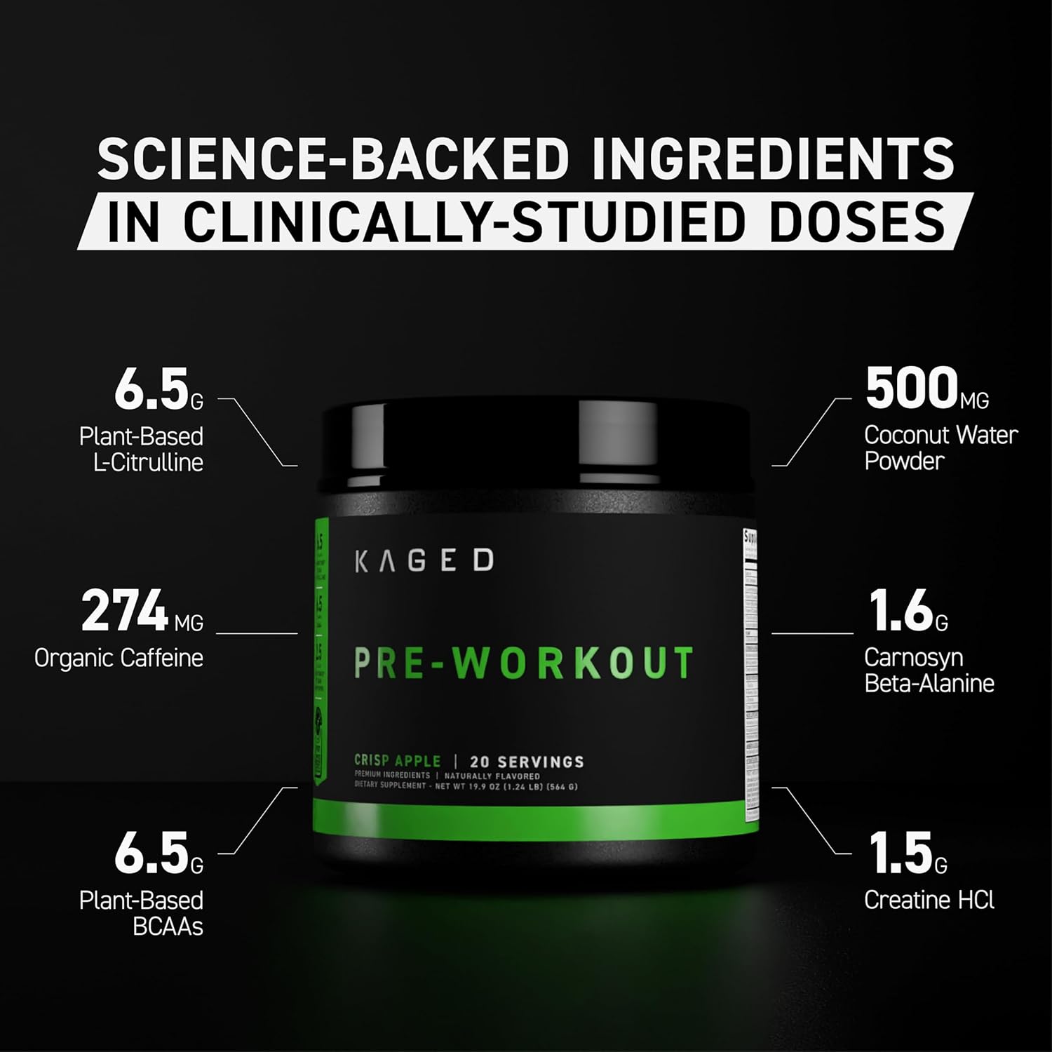 Kaged Pre Workout Supplement Powder - Berry Blast with Creatine & BCAAs - 570g