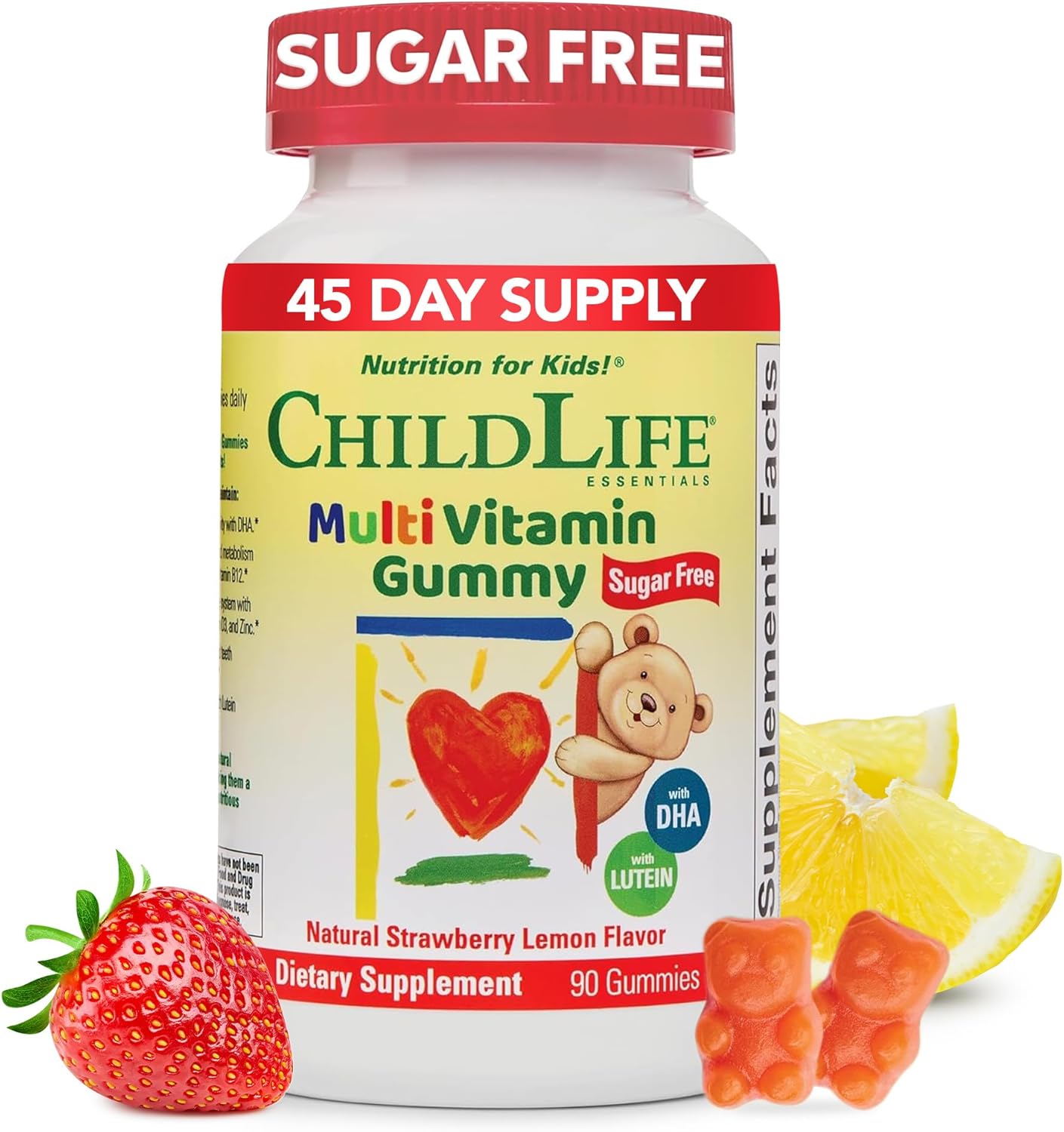 ChildLife Essentials Multivitamin Gummies strawberry lemon flavour bottle 90 gummies sugar free