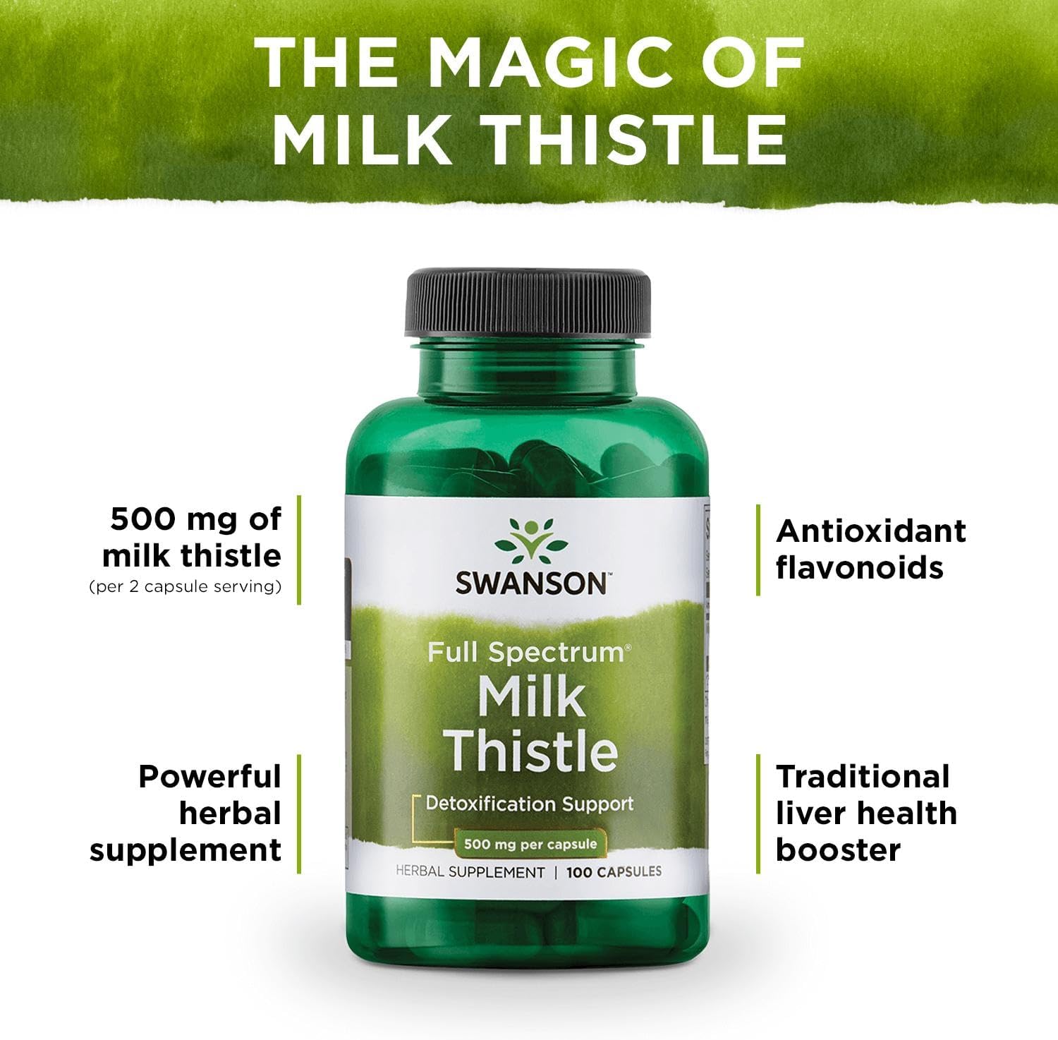 Swanson Full Spectrum Milk Thistle 500mg 100 Vegan Capsules Pack of 2