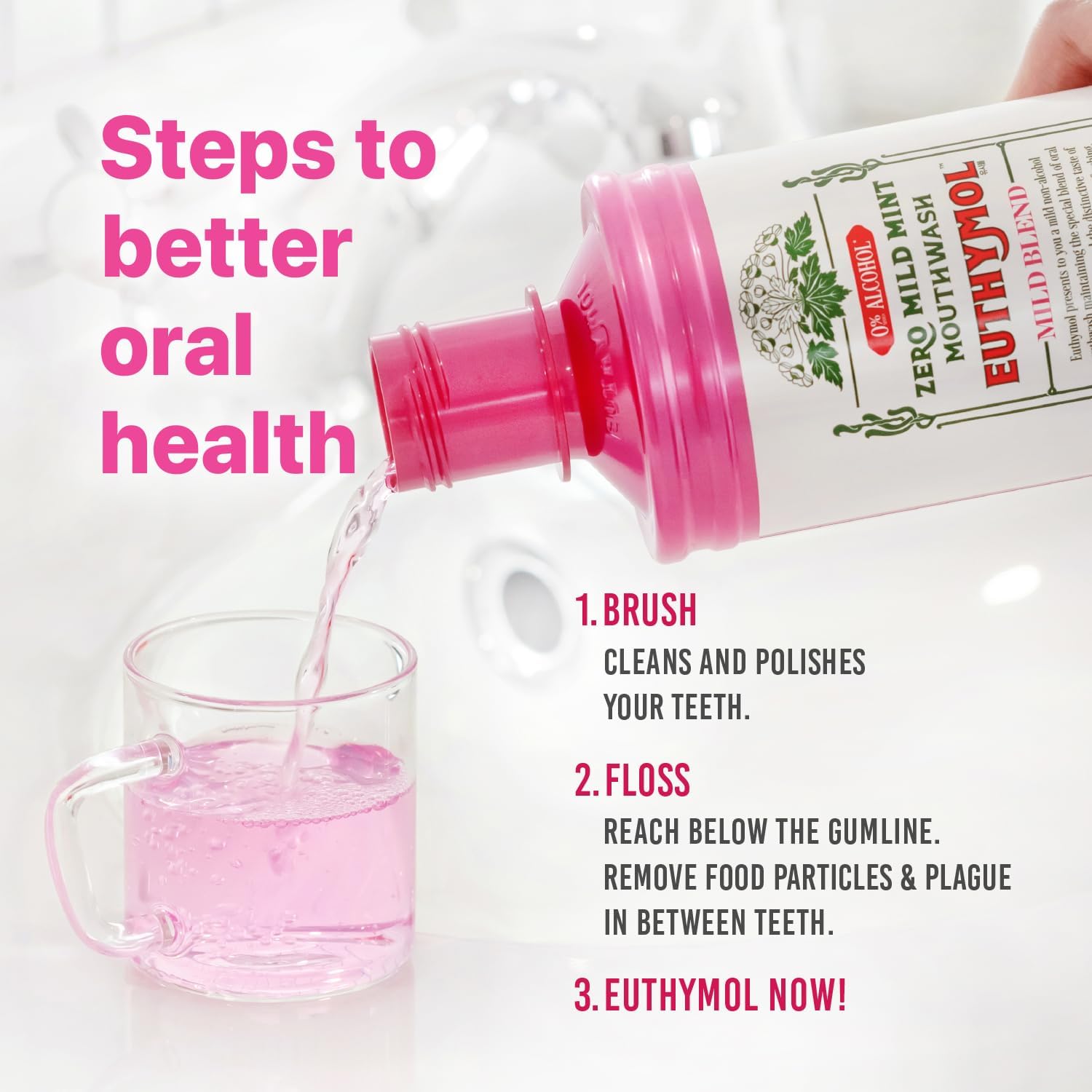Euthymol Mouthwash Mild Mint Fluoride & Alcohol-Free – 500ml