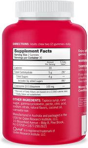 Supplement facts & ingredients image: Qunol CoQ10 gummies supplement facts 100mg ingredients 60 count