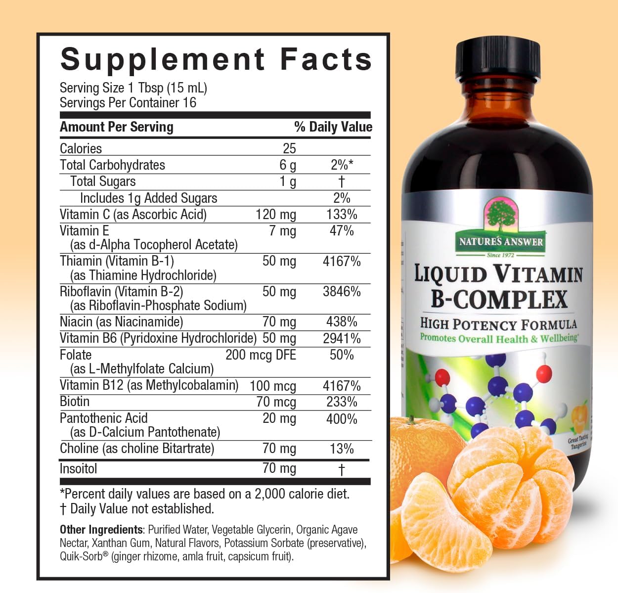 Nature's Answer Liquid Vitamin B-Complex Tangerine 240ml supplement facts and directions