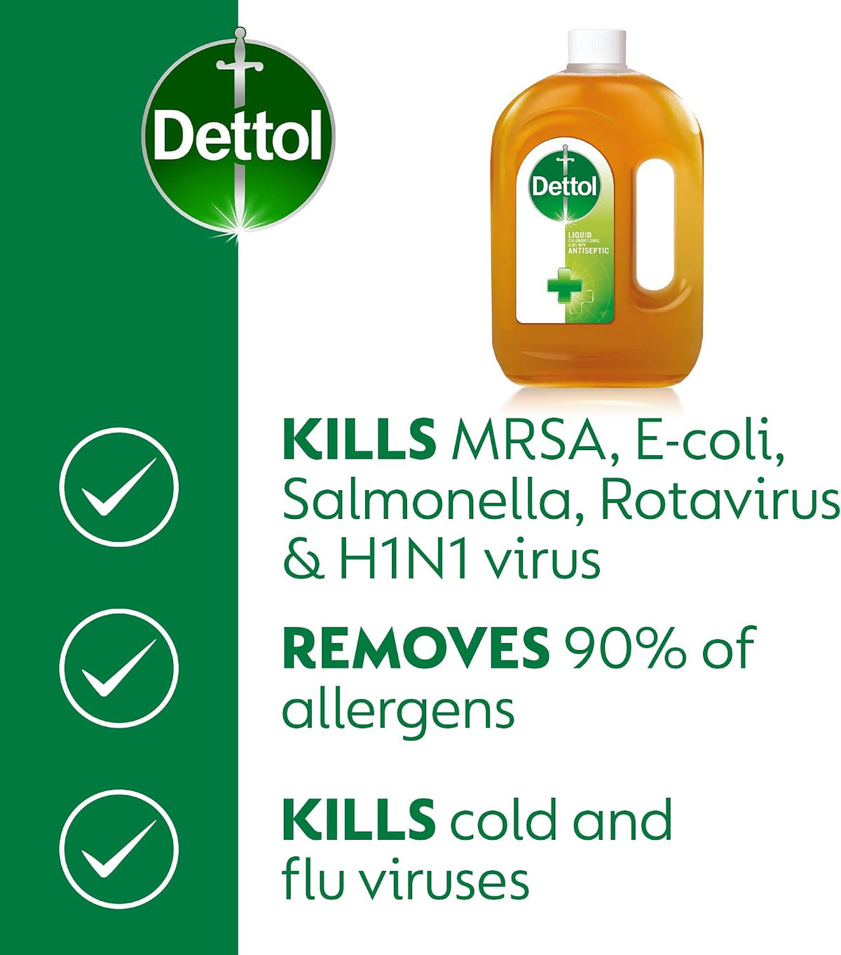 Dettol Antiseptic Liquid Chloroxylenol 4.8% w/v 750ml packaging showing ingredients and product information