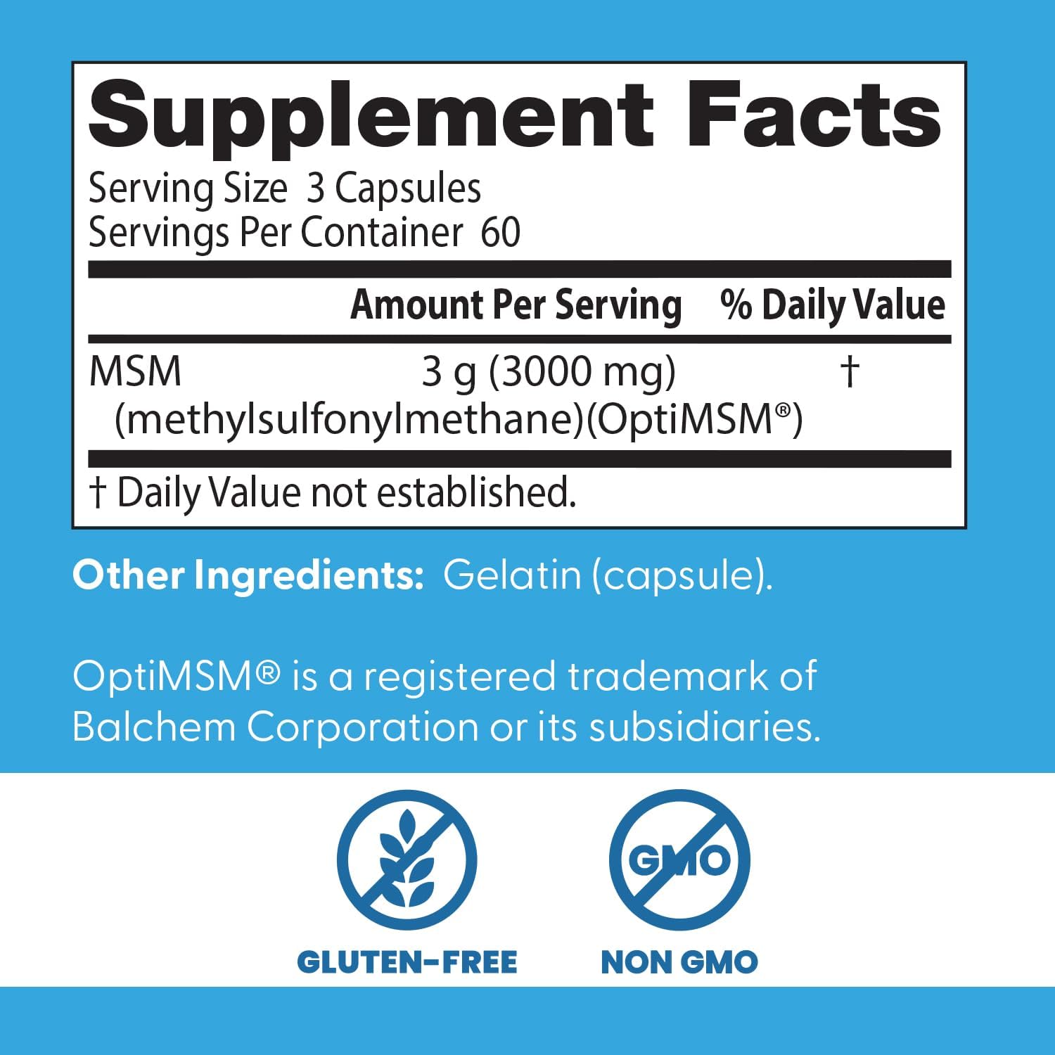 Doctor's Best MSM OptiMSM supplement facts ingredients capsule bottle 180 capsules