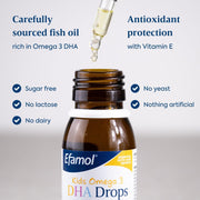 Efamol Kids Omega 3 DHA Drops natural lemon flavour 60ml supplement facts and ingredients panel