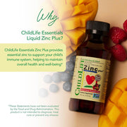 ChildLife Essentials Liquid Zinc Plus kids liquid supplement mango strawberry flavour 118ml