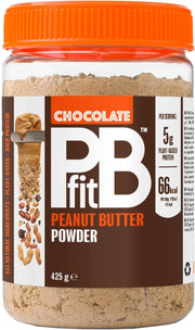 Front image: PBfit Chocolate Peanut Butter Powder cocoa peanut flour spread 425g tub