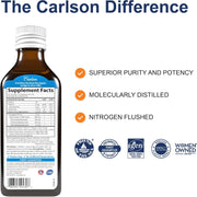 Supplement facts, ingredients & barcode image: Carlson Kids fish oil omega 3 EPA DHA supplement facts 200 ml bottle just peachie