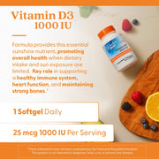 Doctor's Best Vitamin D3, bottle packaging, unflavoured, 1000 IU 25mcg, 180 softgels, daily use instructions